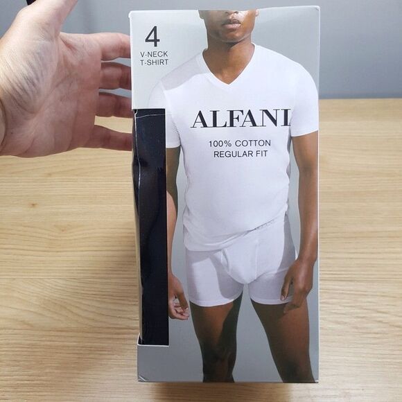 ALFANI Shirt Mens XXL Black 4-Pack V-Neck Tee T-Shirt 100% Cotton Tagless - Picture 1 of 5
